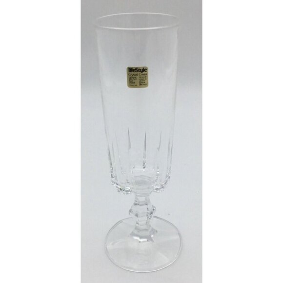 LifeStyle 24% Lead Crystal Vintage Champagne Flute Original Gold Label Italy - Picture 1 of 7